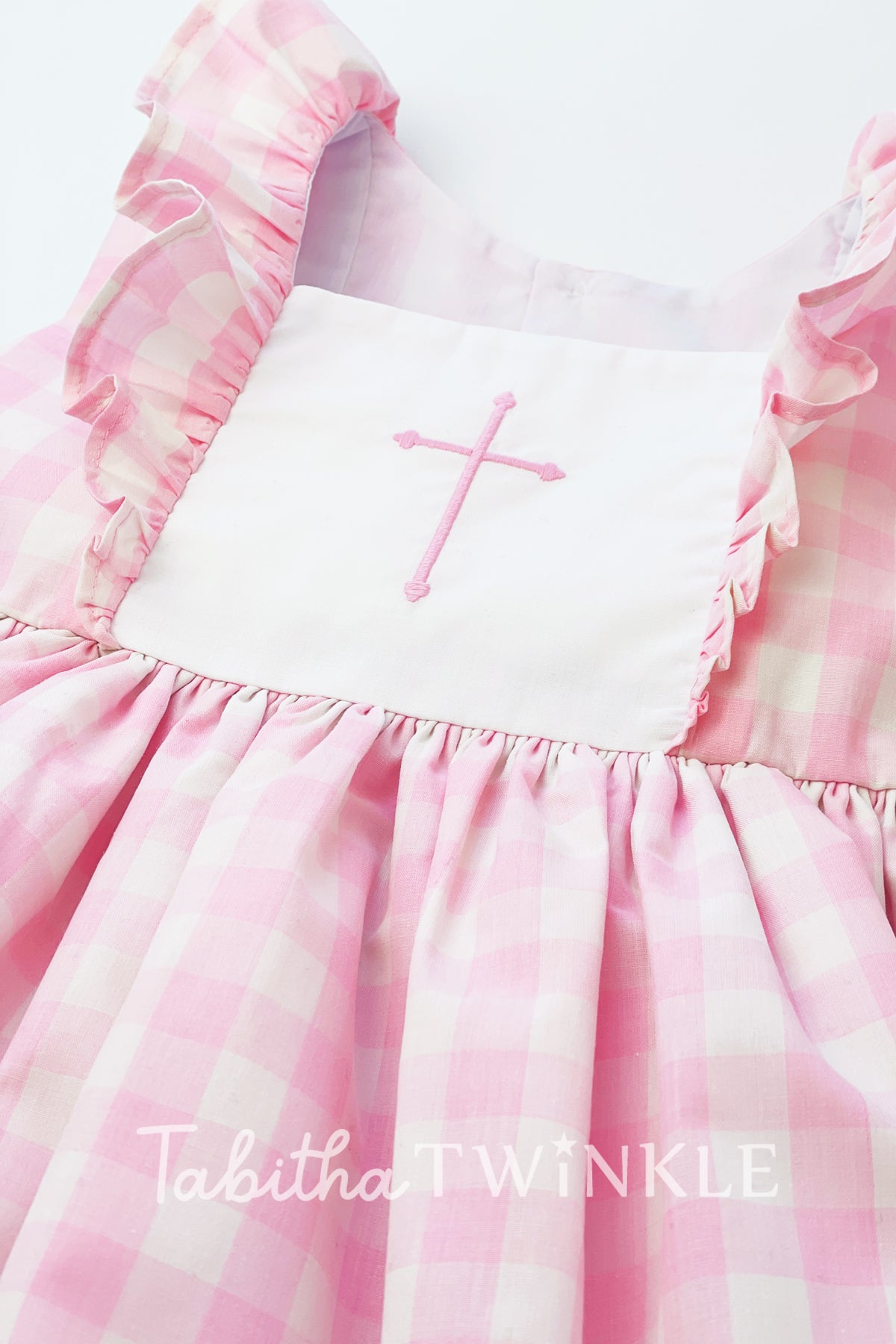 Easter Gingham - Pink Cross Charlotte Dress Easter Gingham - Pink Cross Charlotte Dress